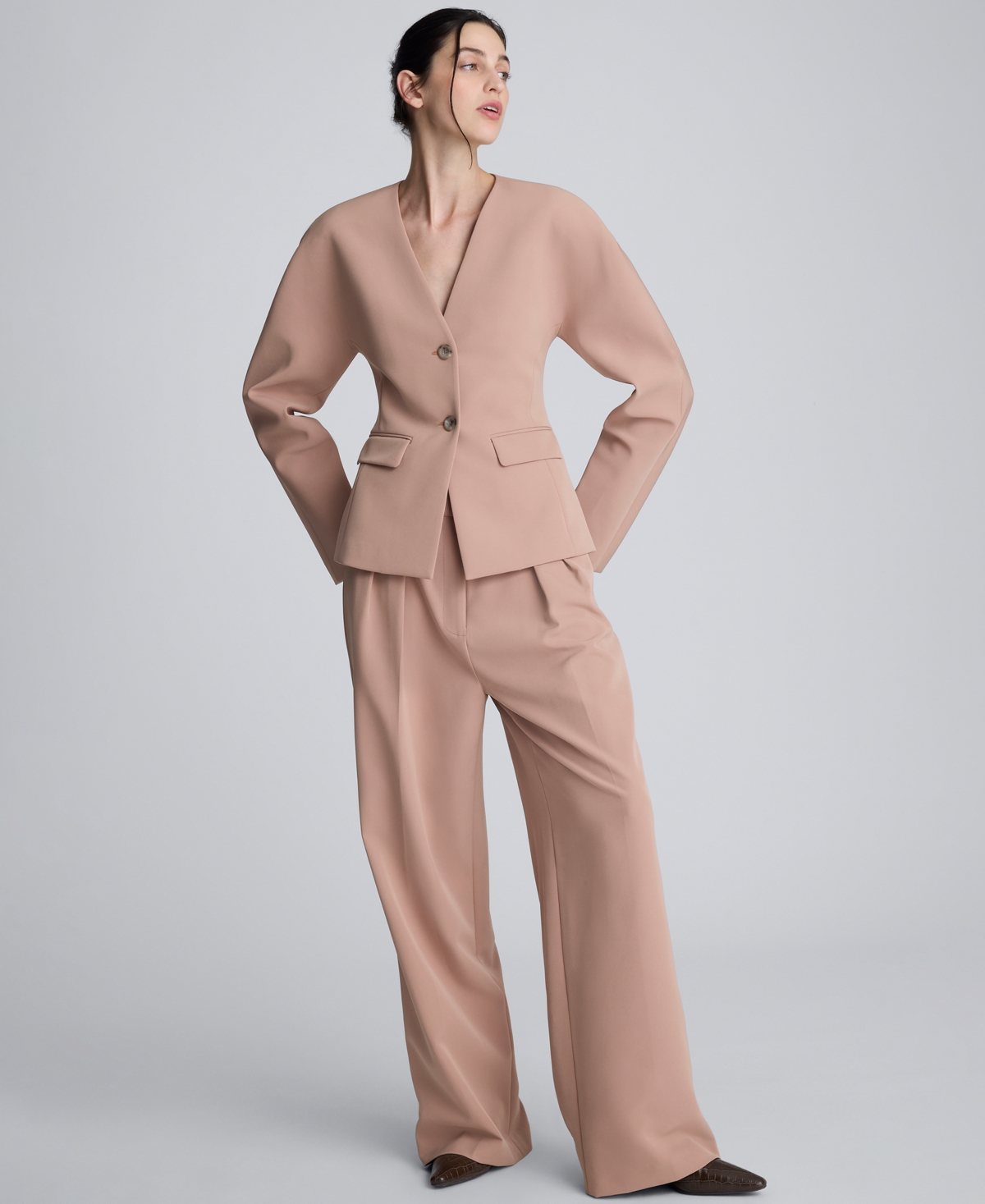 Kenneth Cole Pleated High-rise Wide Leg Pant In Neutral