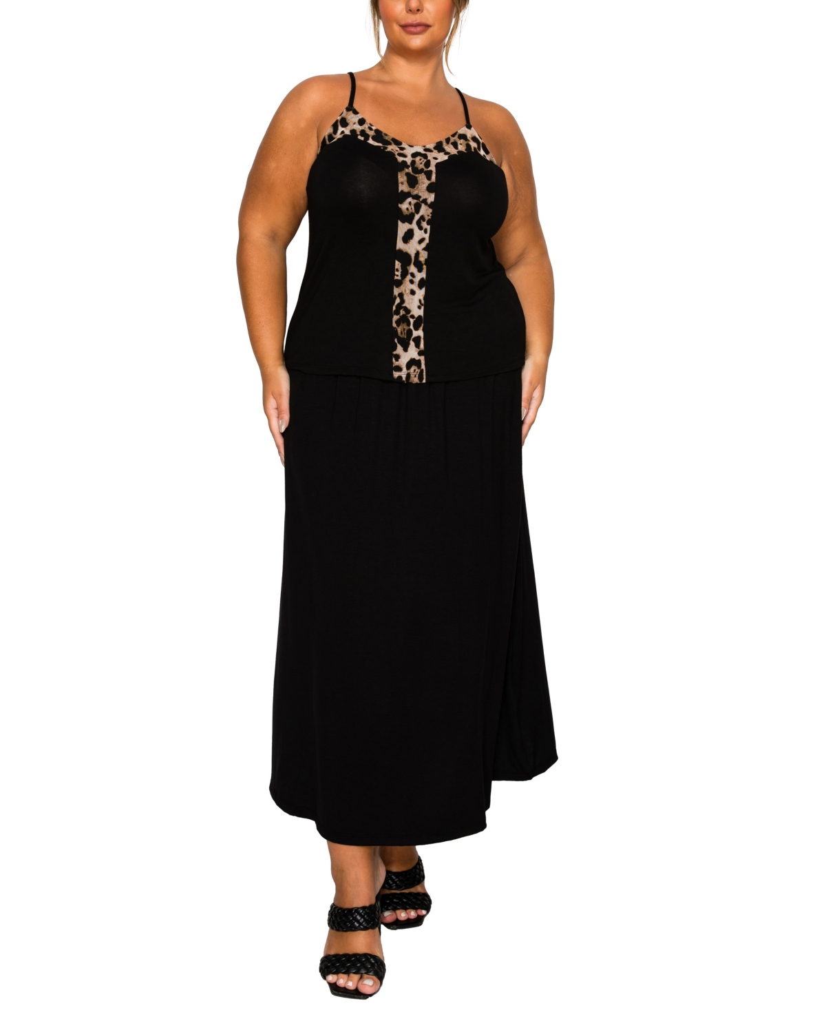 Coin 1804 Plus Size Leopard Mesh Rayon Mix Panel Cami Top In Multi