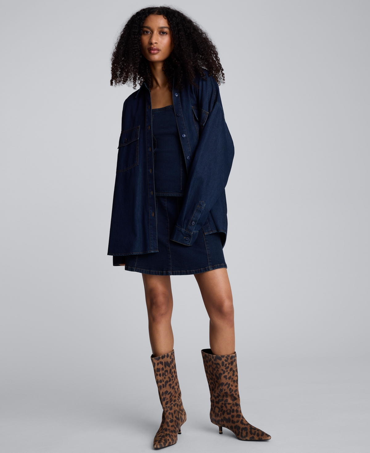 Kenneth Cole Drapey Denim Button Up Oversized Shirt In Blue