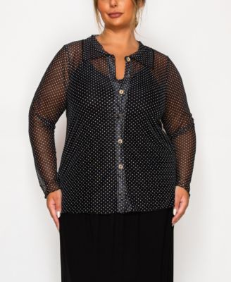 コイン1804 カットソー トップス レディース Plus Size Pointelle Stripe Mitered Twist Front Top Ivory Black コイン1804 レディース カットソー トップス Plus Size Textured Rib