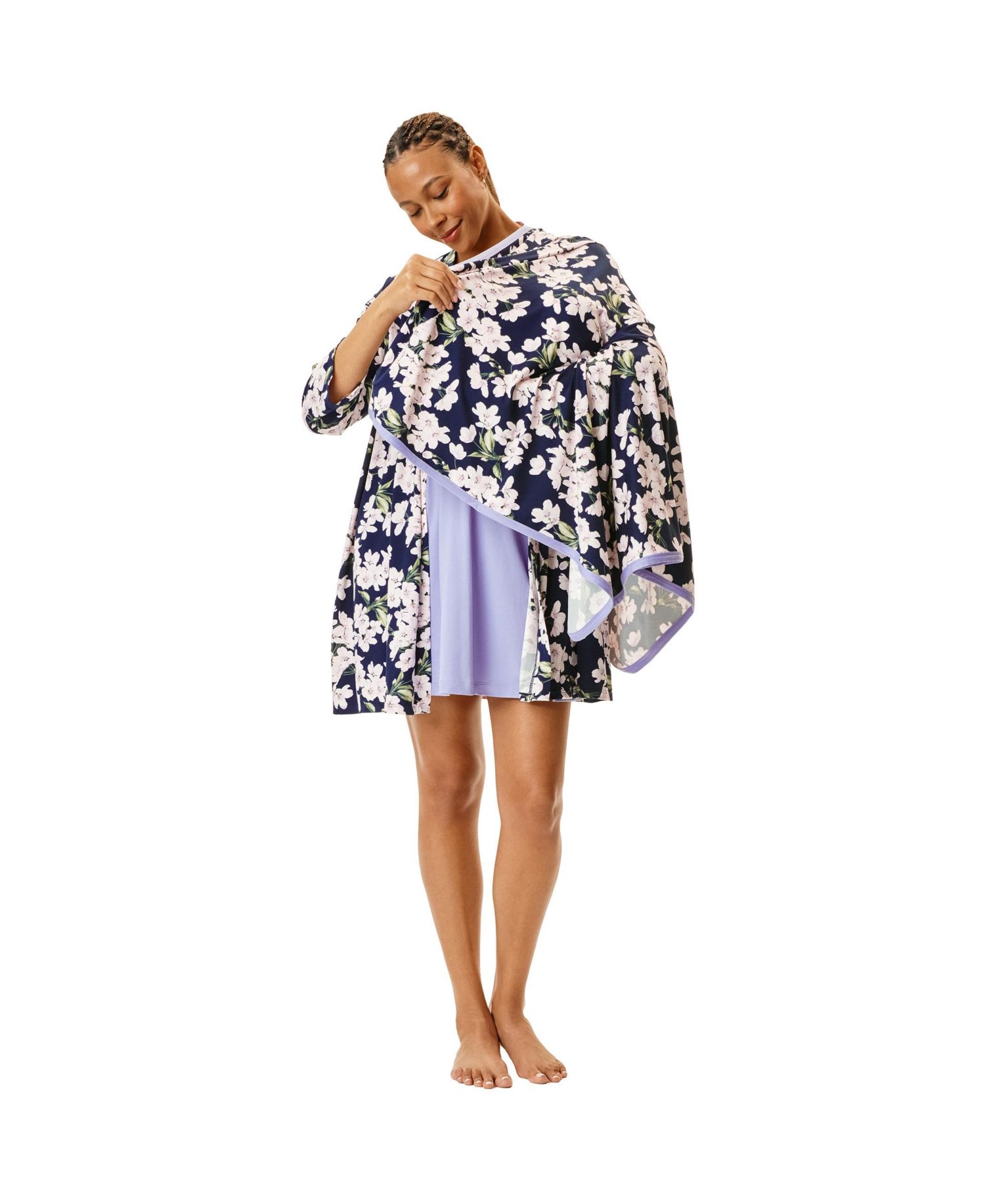 Maternity Motherhood Robe and Nursing Chemise Sleep Set with Baby Swaddle