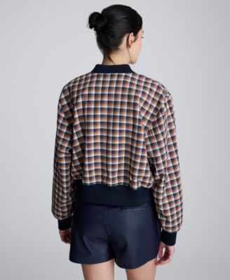 Women's Chequered Cropped Bomber Jacket