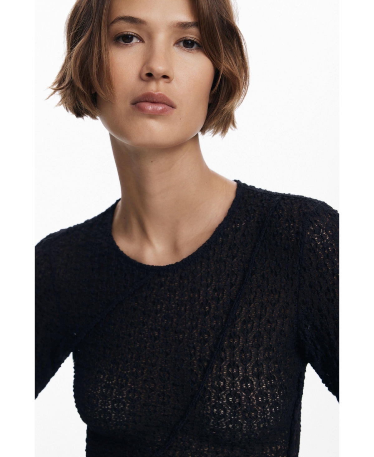Desigual Stretch Lace T-shirt Long Sleeve T-shirt In Black