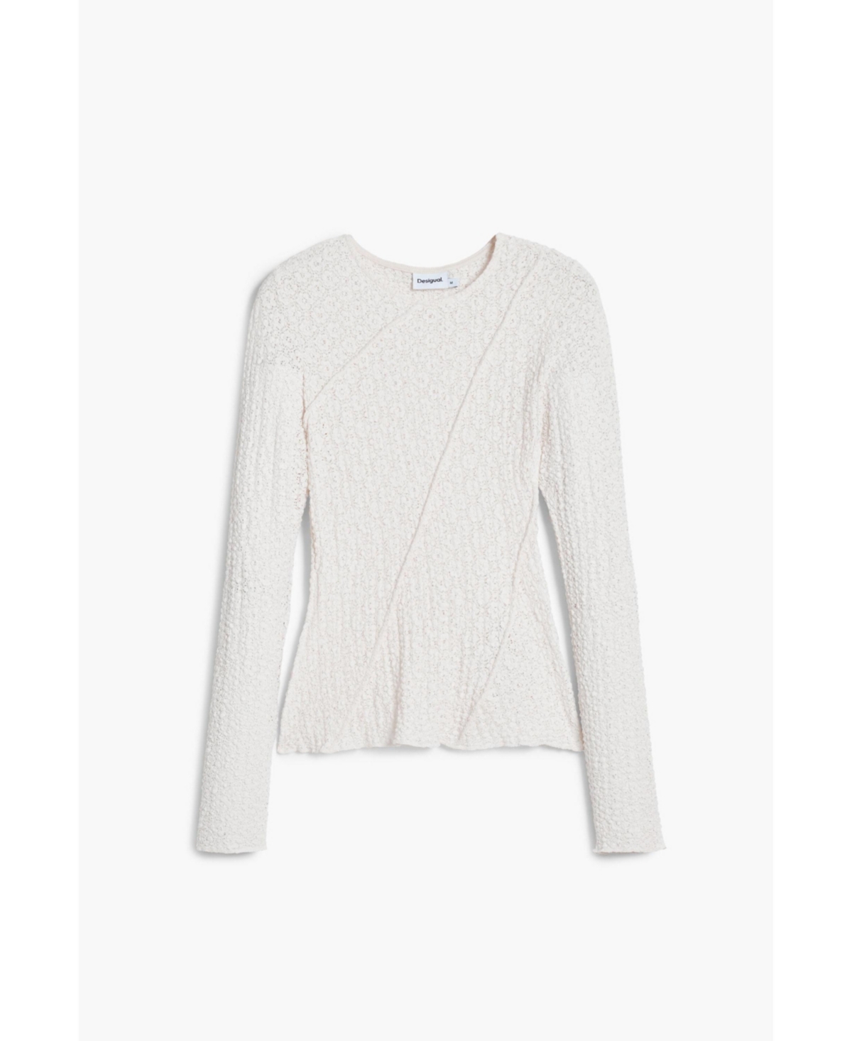 Desigual Stretch Lace T-shirt Long Sleeve T-shirt In White