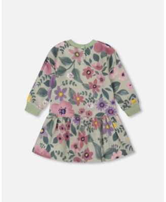 Baby Girl Stretch Fleece Dress Sage Floral - Baby