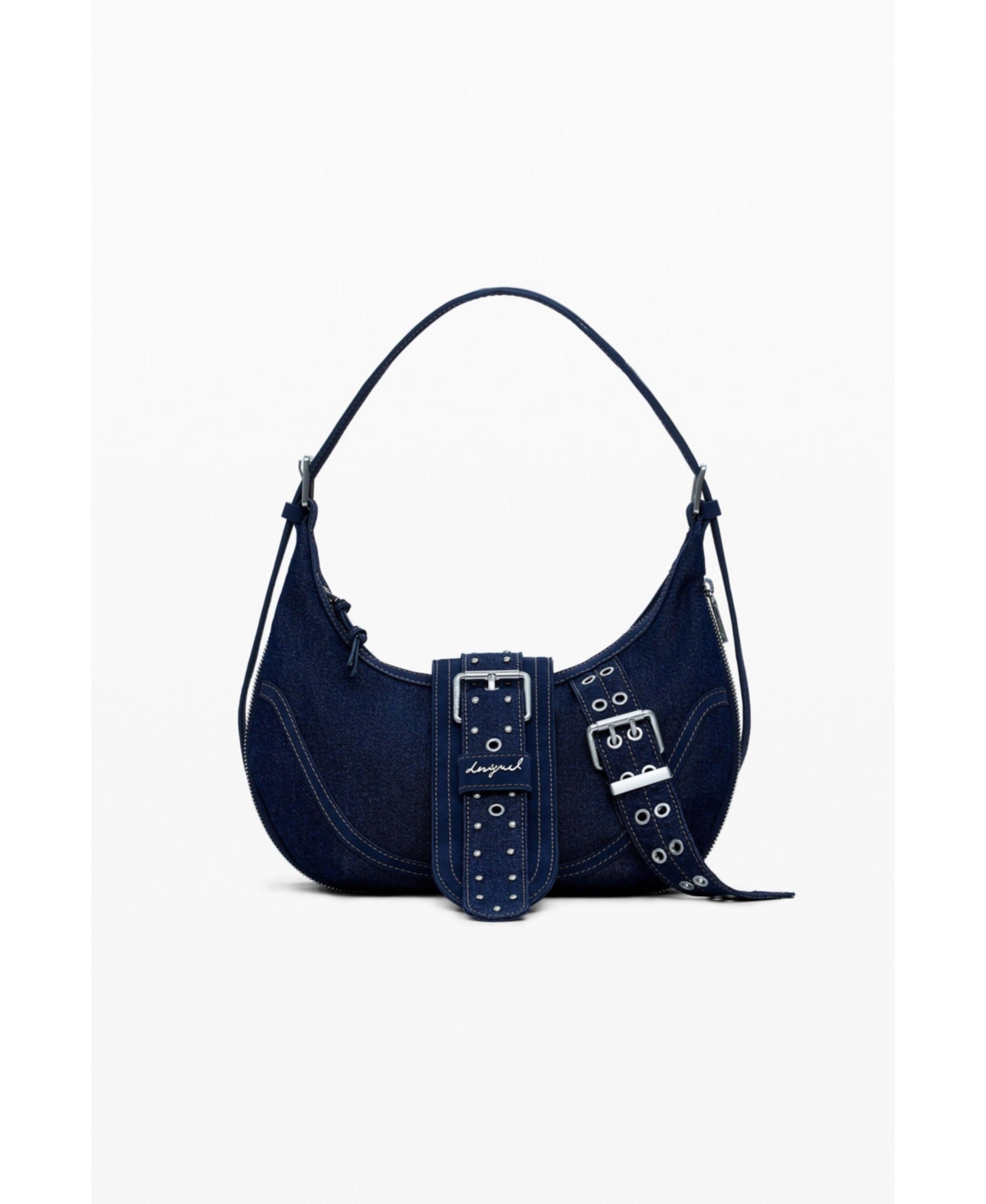 Desigual Women's Medium denim bag with buckles - Dark blue