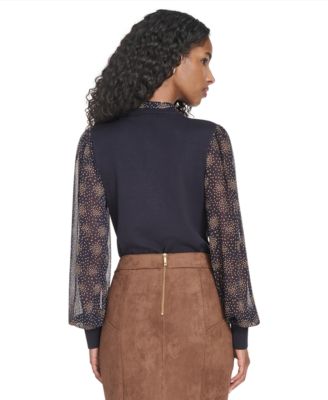 Women's Mixed Media Posy V-Neck Sweater