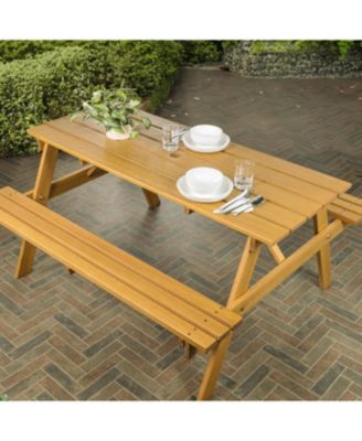 Shoreham Modern Classic Outdoor Wood Picnic Table Benches with Umbrella Hole