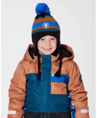 Boy Lined Peruvian Knit Pompom Hat Black, Blue and Brown - Toddler|Child