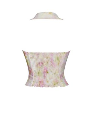 Women Lauren Pink Floral Print Ruched Back Linen Suit Vest