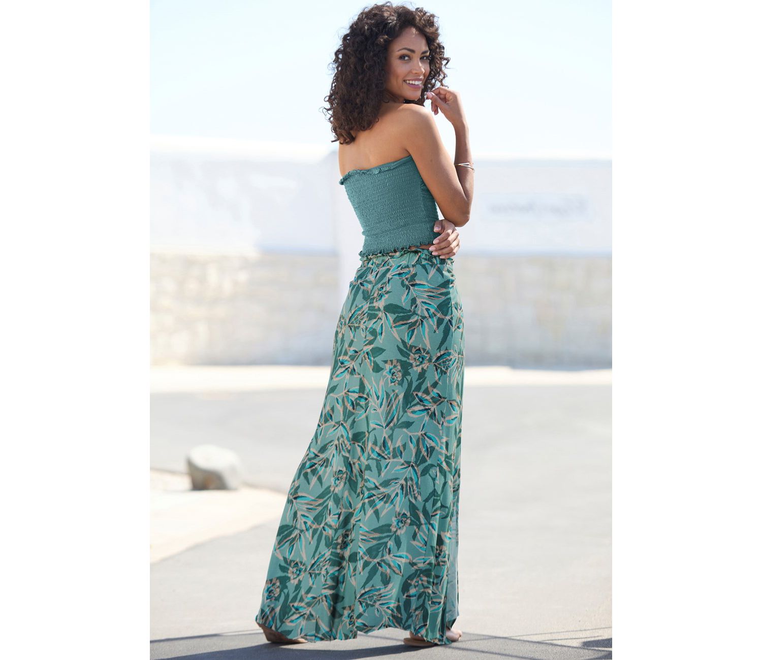 Women's Viscose Printed Paperbag Maxi Ruffle-Trim Skirt