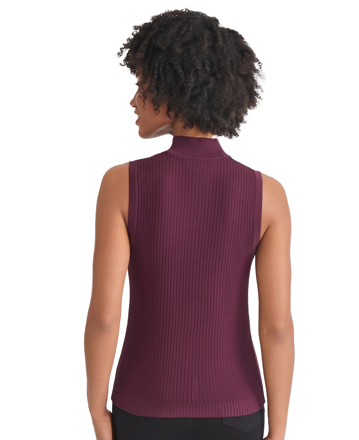 Jones New York Rib Sleeveless Turtleneck Sweater In Burgundy
