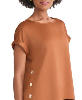 Women's Side-Button Cuffed-Sleeve Top
