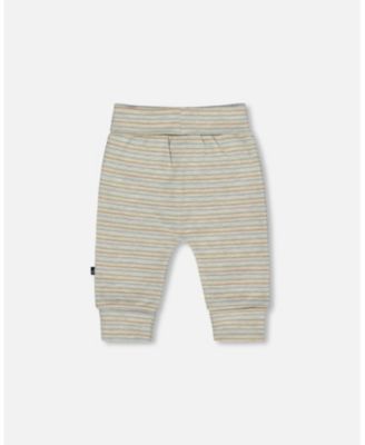 Baby Boy Cotton Evolutive Pants Striped Heather Beige and Gray - Baby
