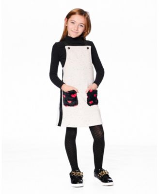 Toddler Girls Glittering French Terry Overall Dress Beige and Black - Toddler|Child