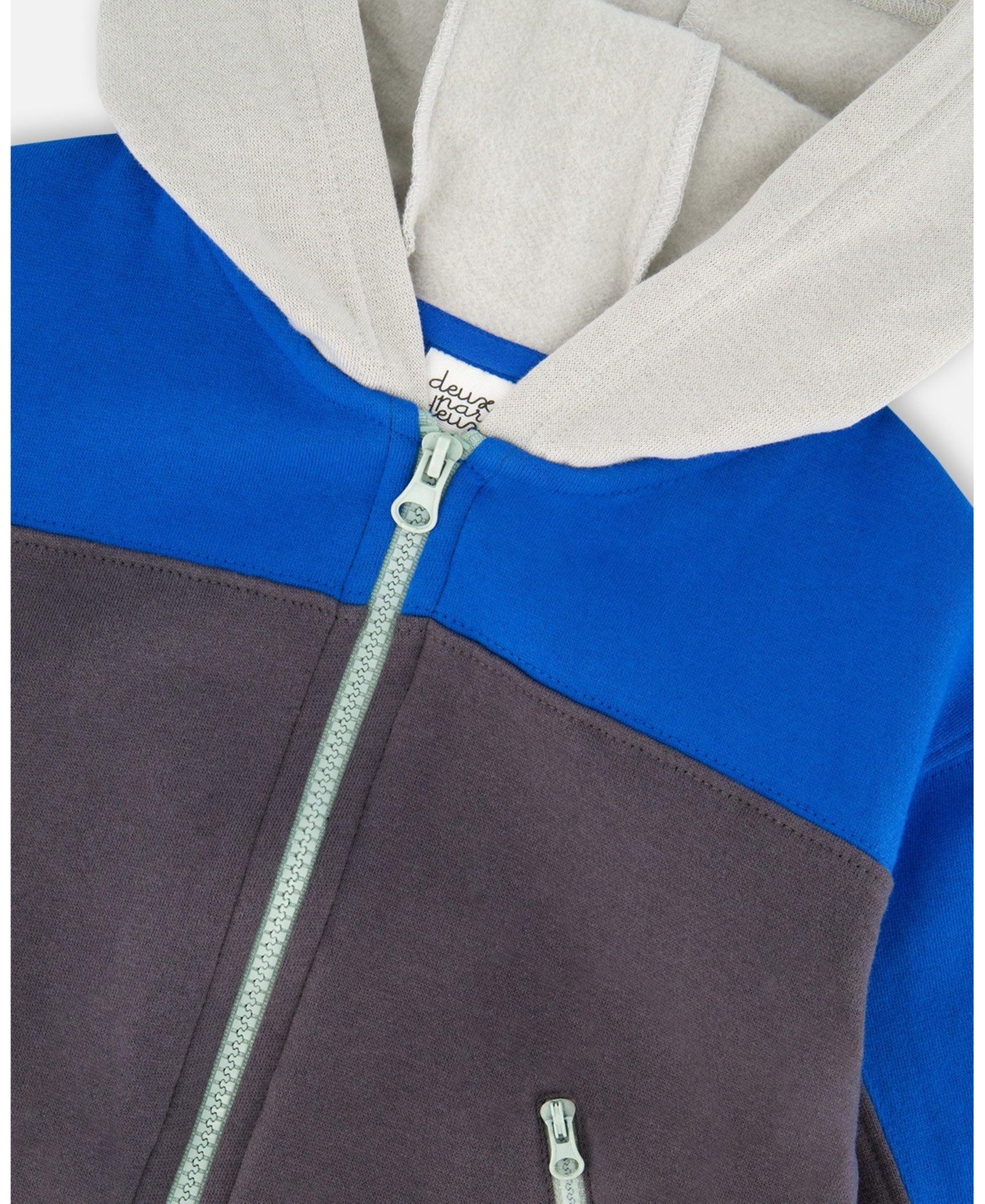 Deux par Boy Color Blocked Zip Front Fleece Hoodie Dark Gray