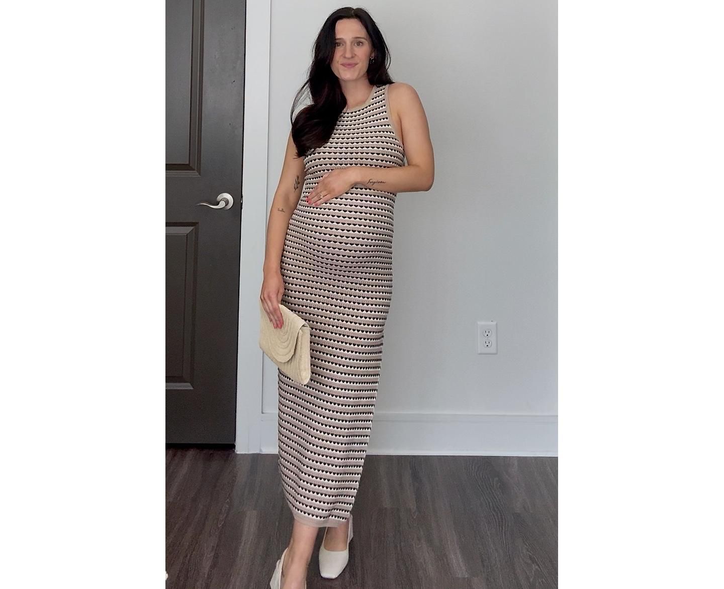 Женское платье Pinkblush Beige Striped Knit Fitted Sleeveless Maxi, цвет: Бежевый — фото 7