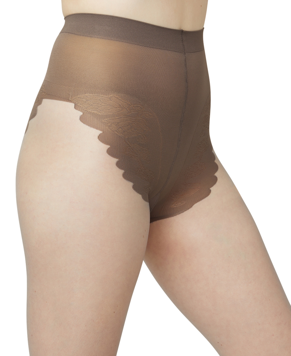 Hue French Lace Control Top Sheer Tights In Gray