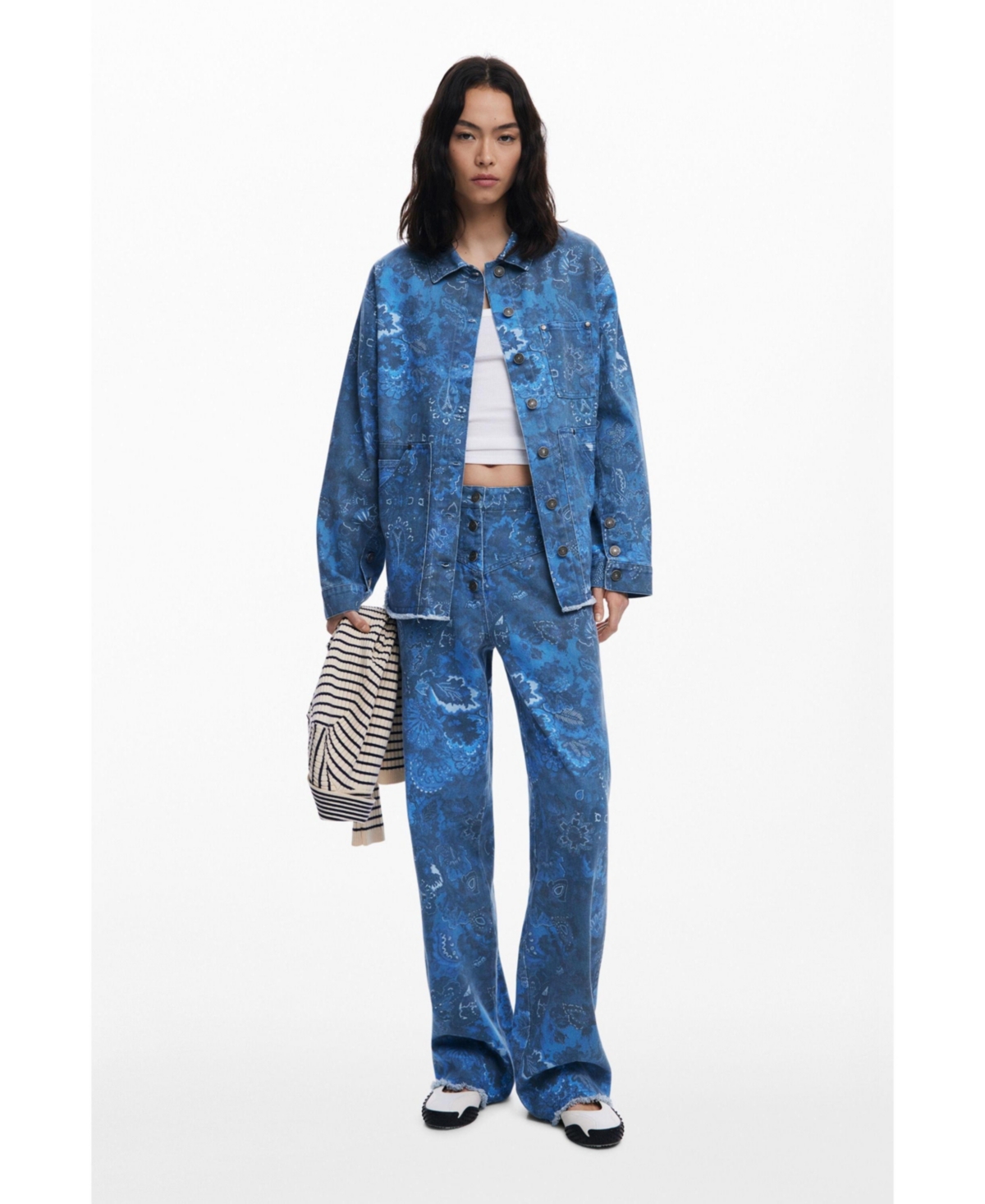 Desigual Floral Print Denim Jacket In Blue