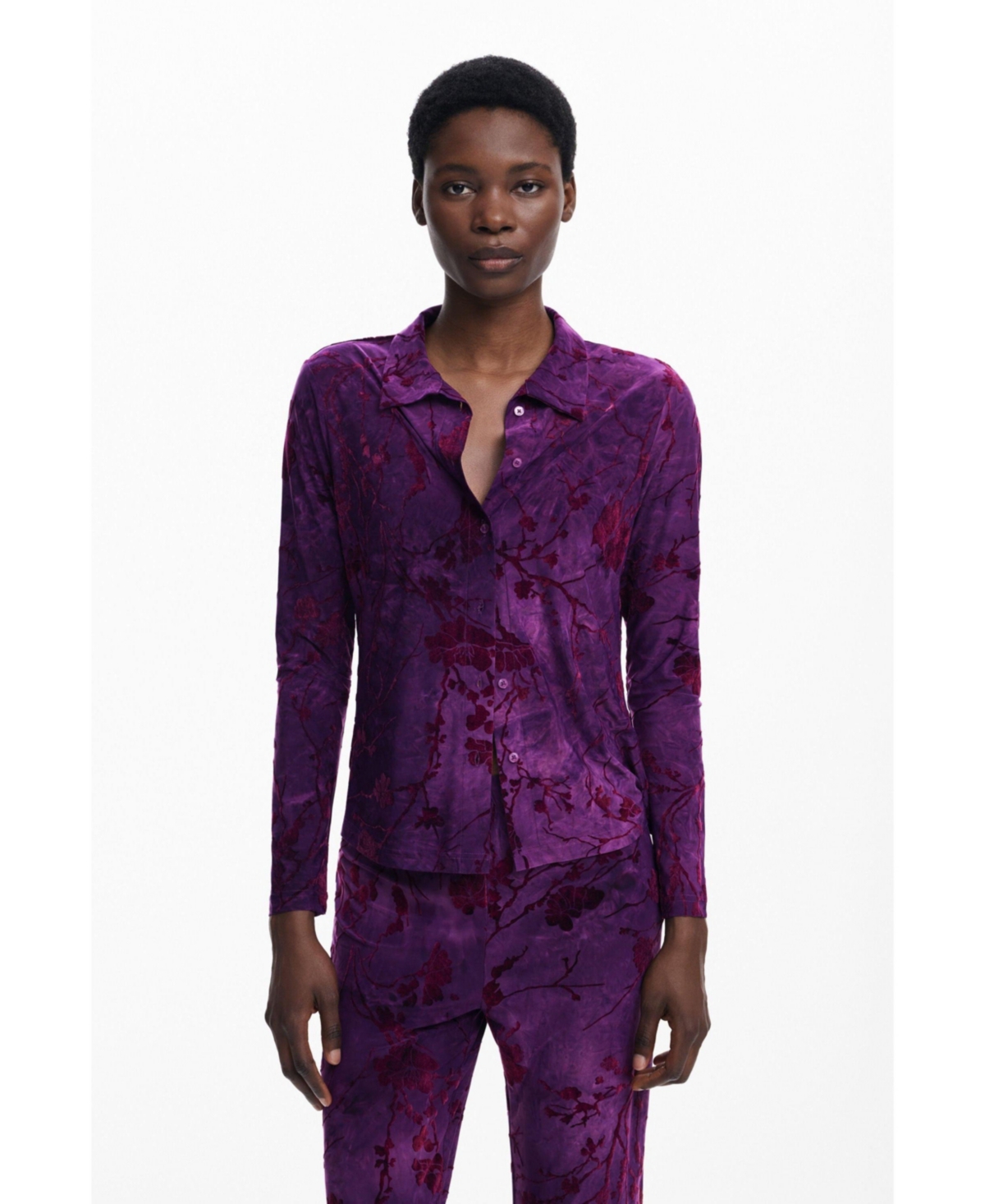 Desigual Floral Button-up Shirt In Purple