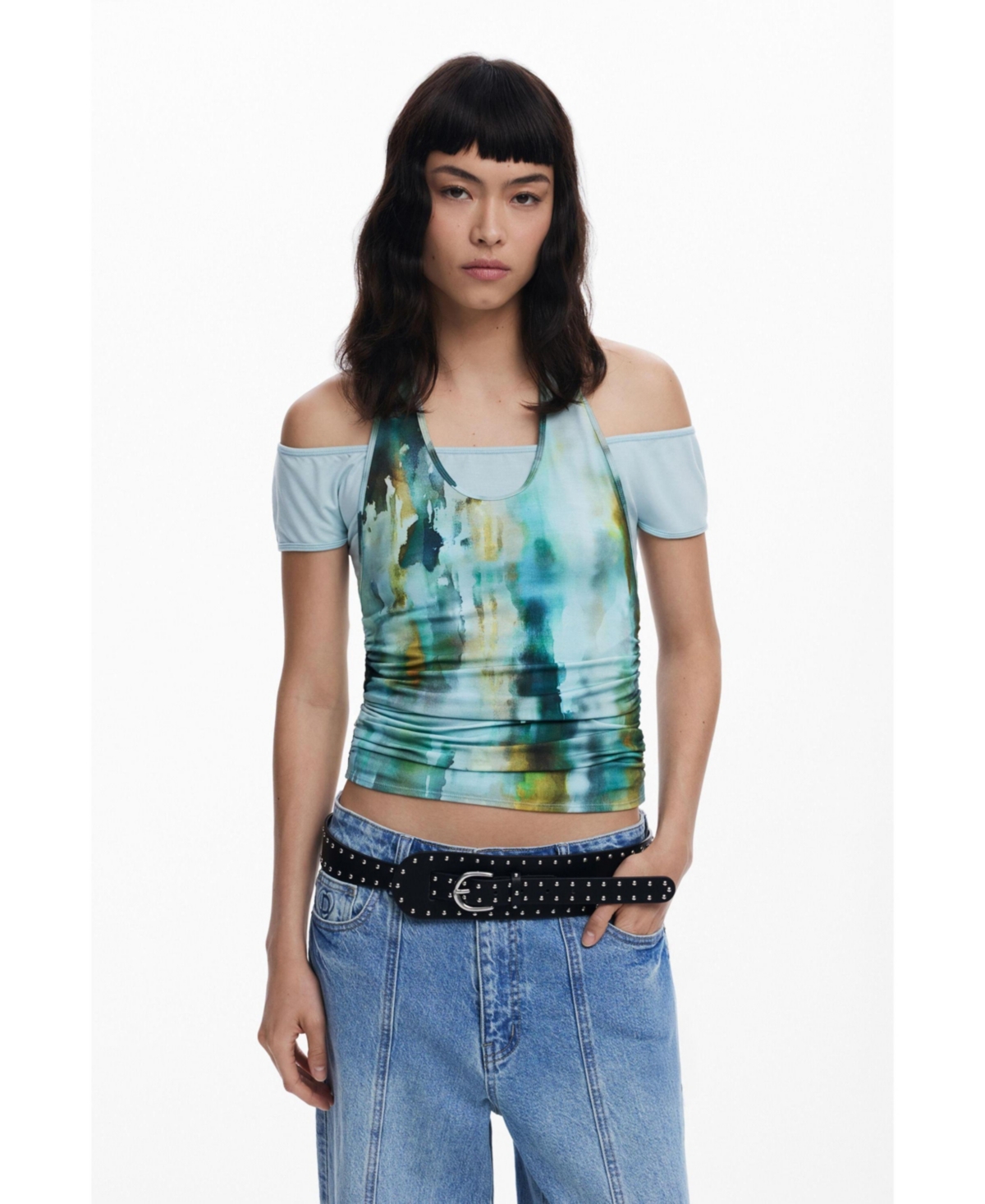 Desigual Women's Double-layer Effect T-shirt In Yellow