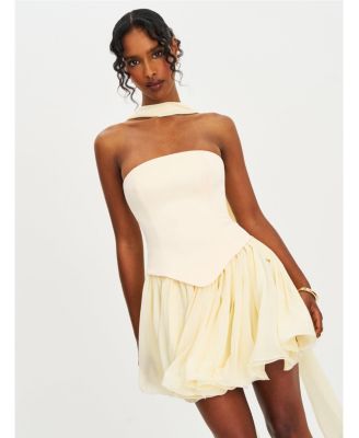 Women's Valentina Butter Yellow Boned Curve Edge Peplum Mini Dress