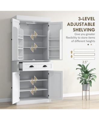 71" Kitchen Pantry Cabinet with Large Storage and LED Lights,