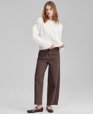 Petite Fringe Cable Knit Pullover Sweater