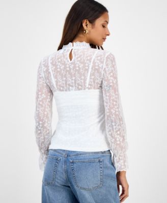 Women's Embroidered Mesh Mock Neck Top, Macy's Exclusive 