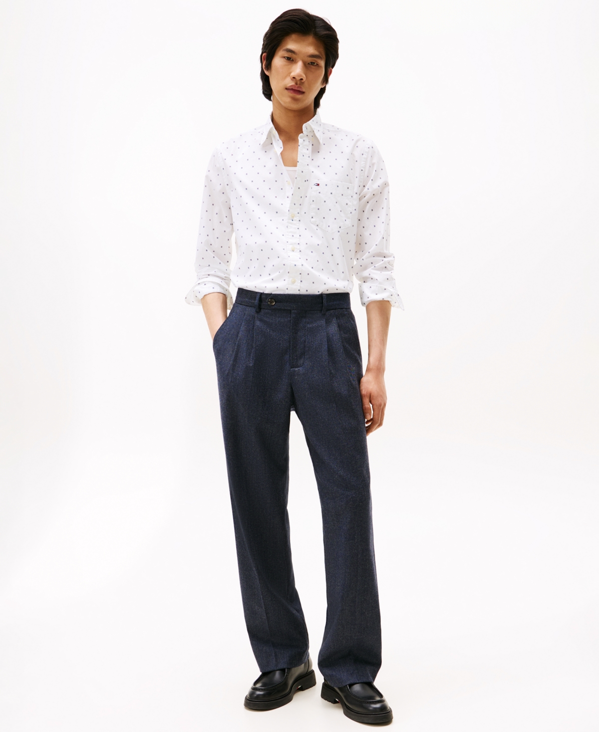 Tommy Hilfiger Men's Small Print Flex Poplin Shirt