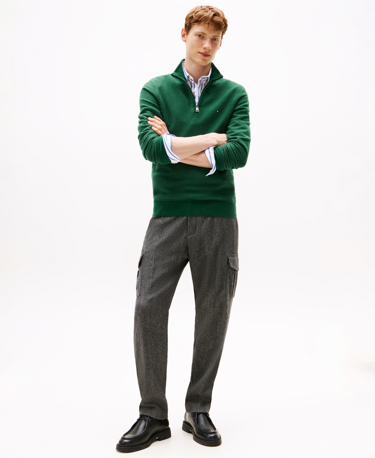 Tommy Hilfiger Men's Pima Cotton Cashmere Two-Tone Zip Mock Neck Sweater