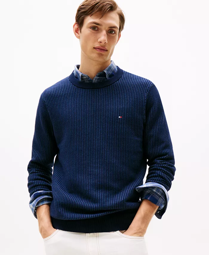 Men's Crewneck Two-Tone Pima Cotton Cashmere Sweater - thumbnail 5