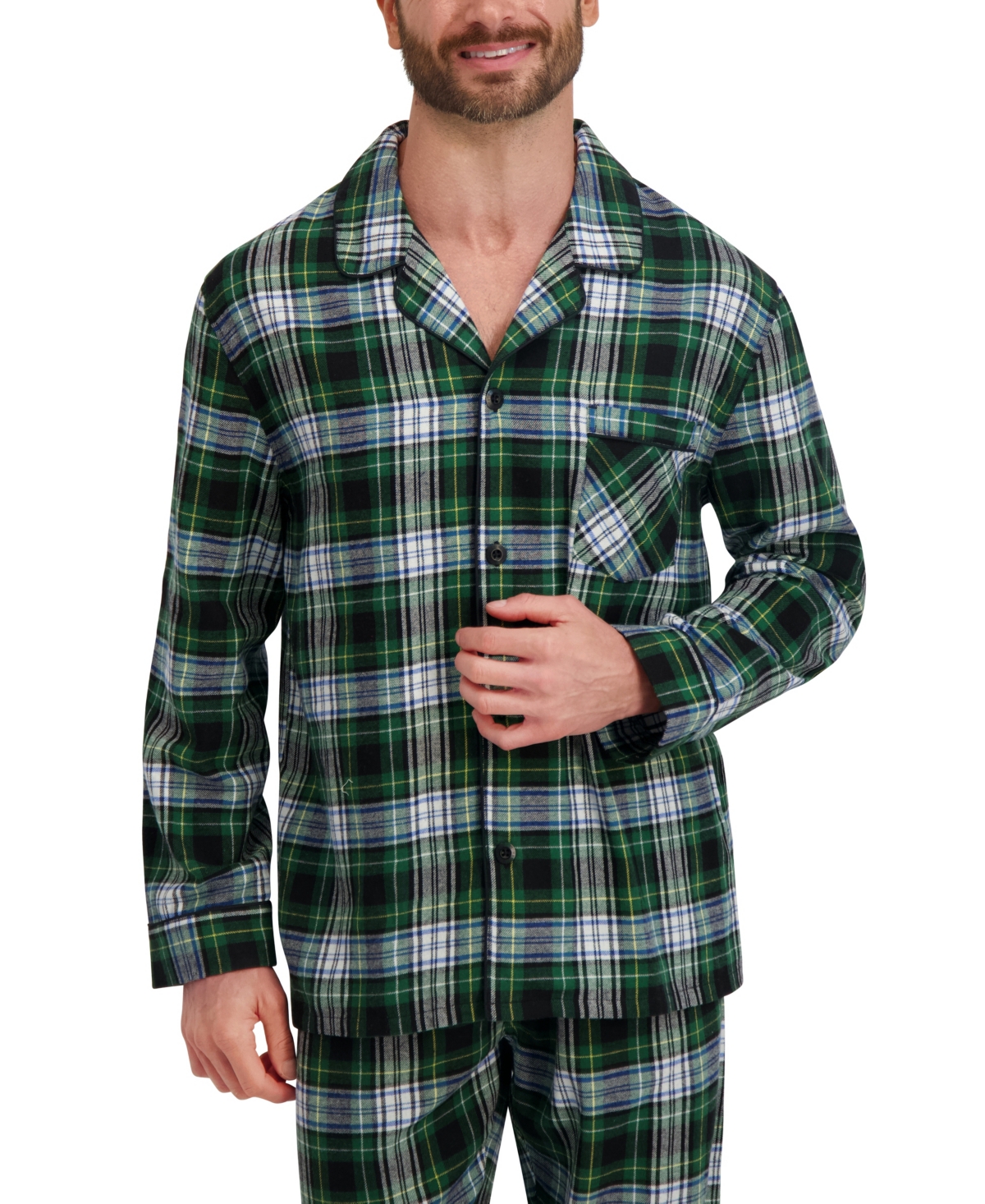 Hanes Men's Flannel Button Down Pajama Sleep Set In Green