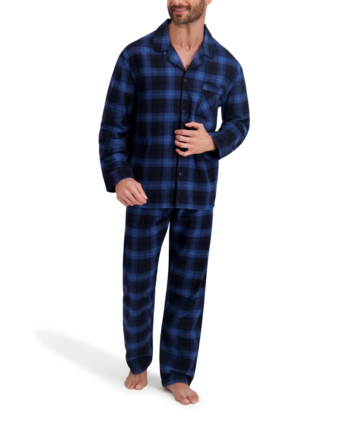 Hanes Men's Flannel Button Down Pajama Sleep Set In Blue