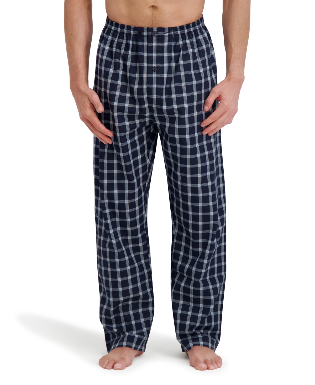 Hanes Men's Woven Button Down Pajama Sleep Set In Blue