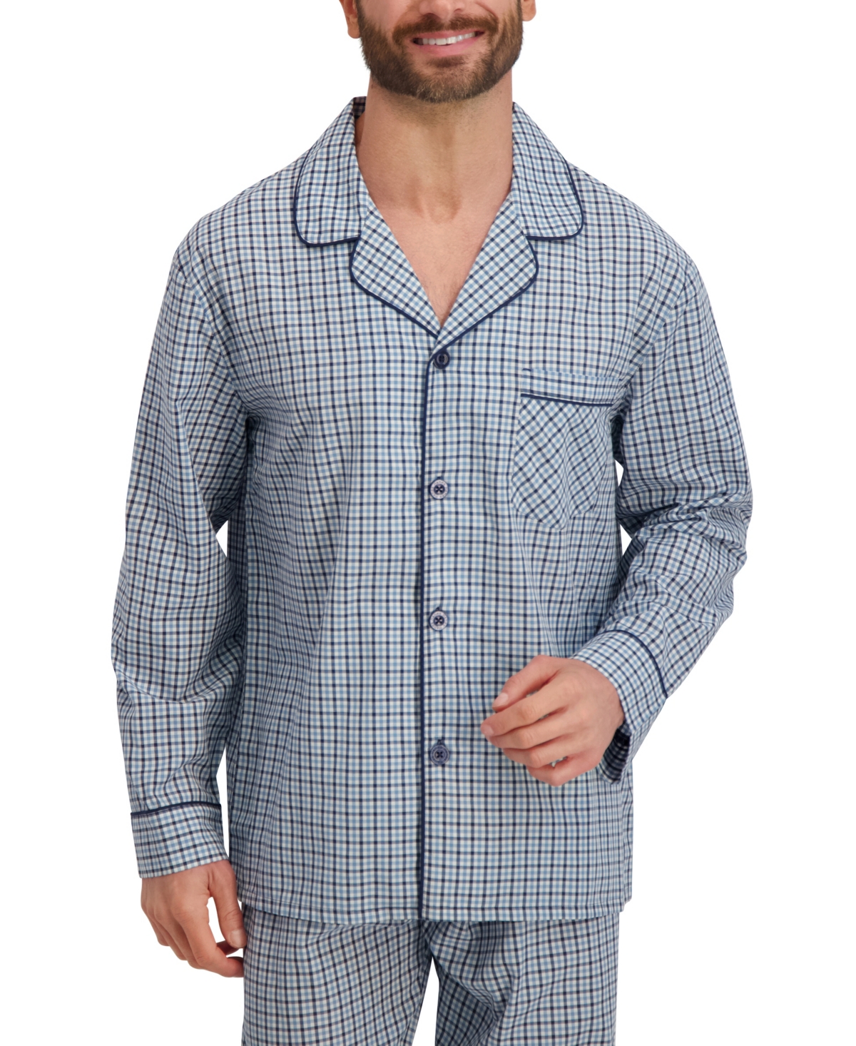 Hanes Men's Woven Button Down Pajama Sleep Set In Blue