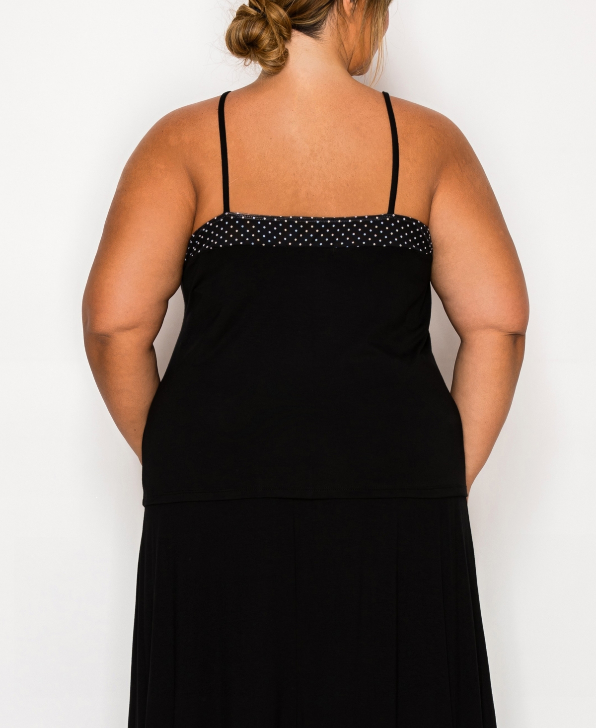 Coin 1804 Plus Size Dot Mesh Rayon Mix Panel Camisole Tank Top In Black