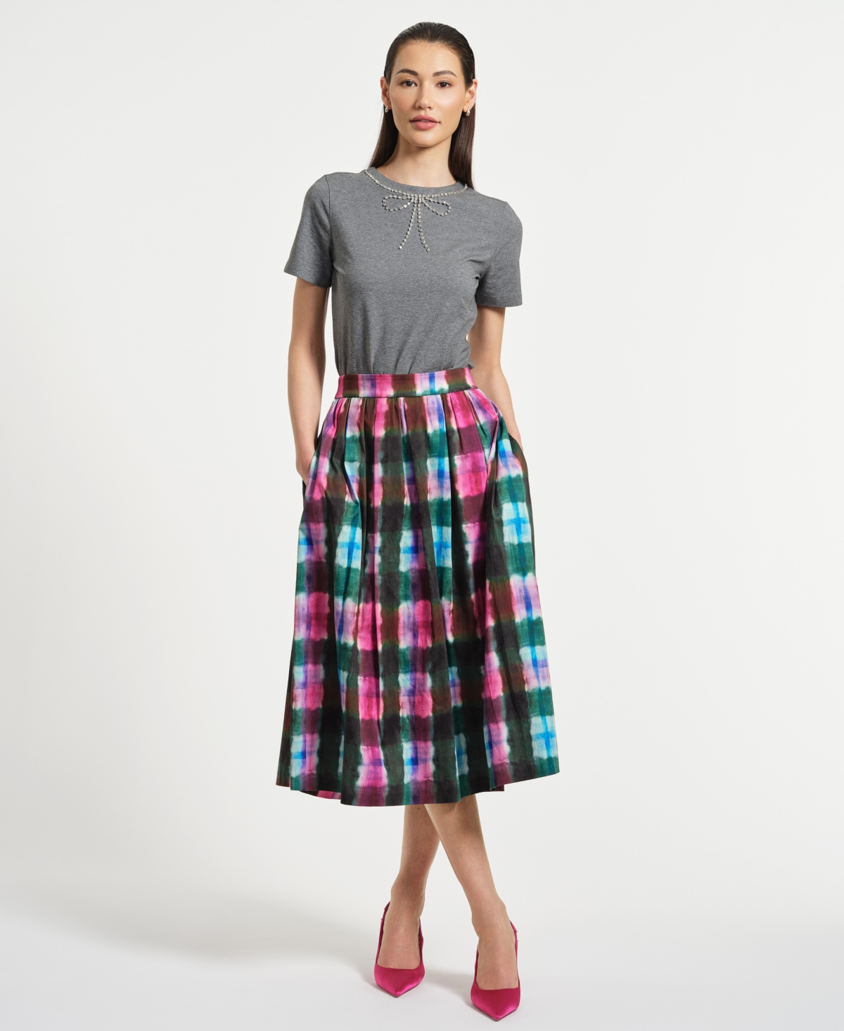 Isaac Mizrahi Women's Sateen Midi Full Skirt In Multi