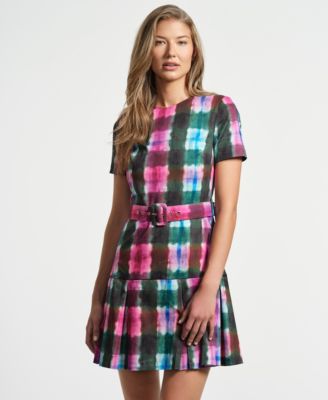 Women's Belted Pleated Short Dress