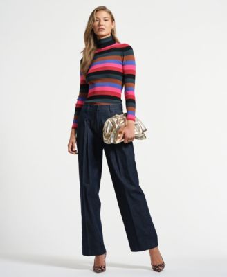 Women's Mock Neck Long Sleeve Striped Sweater