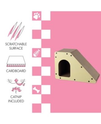 Kento 23.63" Minimalist Cardboard Angled Cat Cave Scratcher with Catnip, Almond
