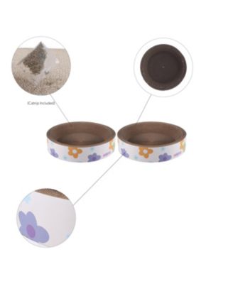 Daisy 18.13" Modern Cardboard Bowl Cat Scratcher with Catnip, White/Multi (Set of 2)
