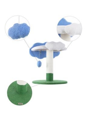 Sami 21.5" Modern Jute Cloud Cat Tree with Scratching Post, and Fuzzy Toy, White/Blue/Green
