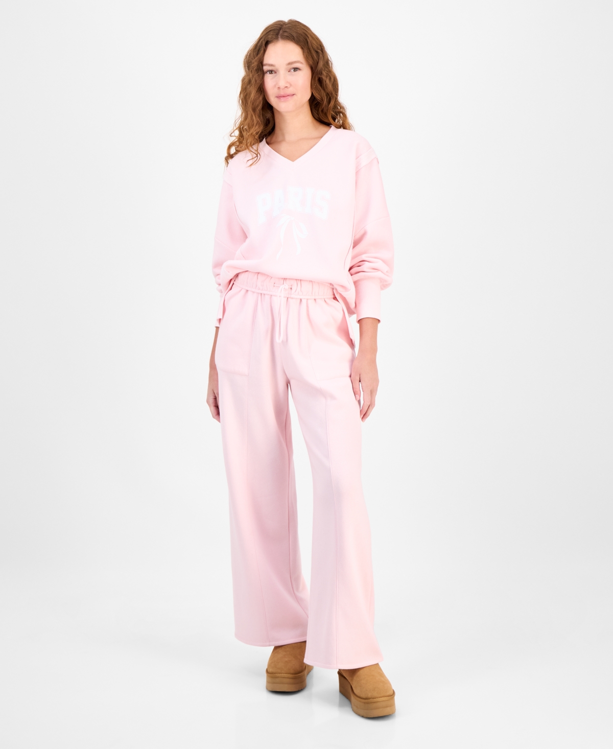 Planet Heart Juniors' Wide-leg Fleece Sweatpants In Pink