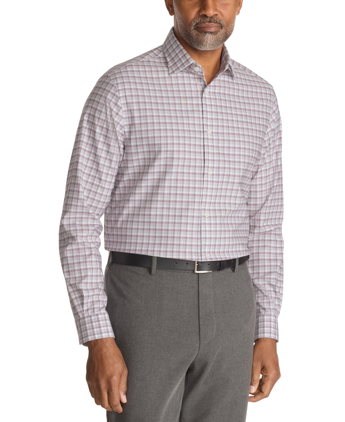 Men's Comfort Stretch Ultra Wrinkle Free Regular Fit Dress Shirt - Wine Multi