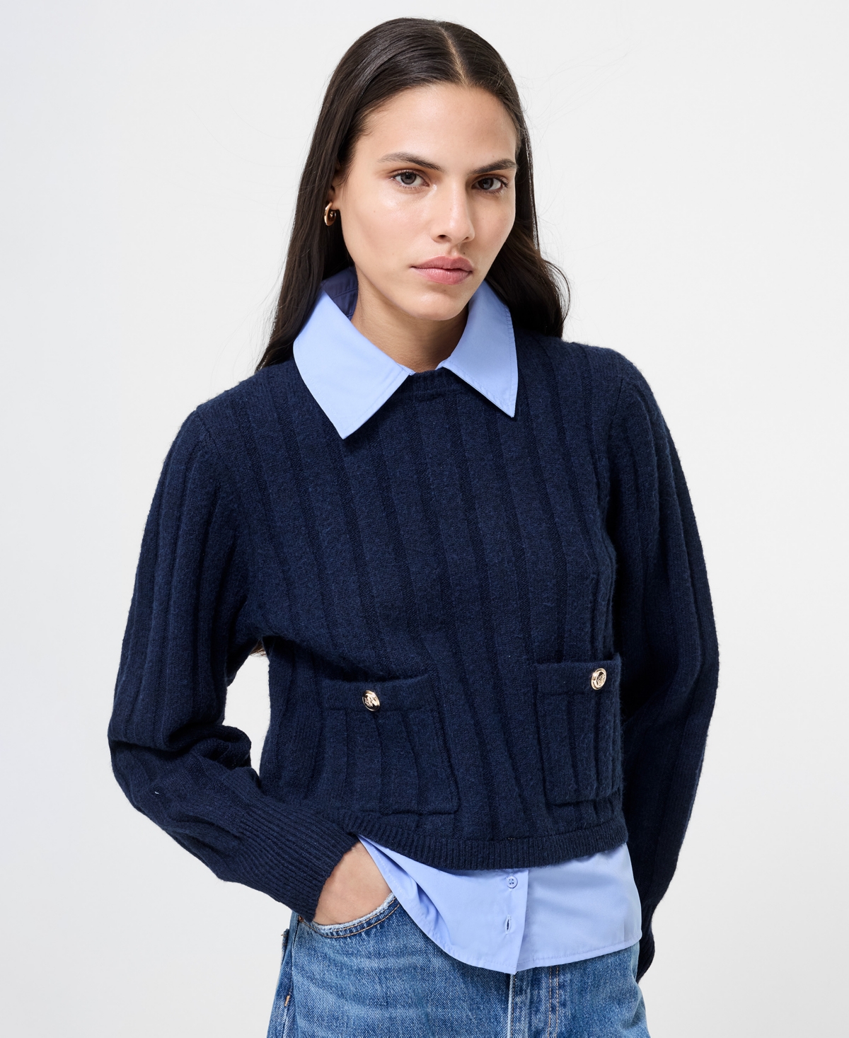 Women's Ellie Knit Collared Pullover - Marine/light Royal Blue