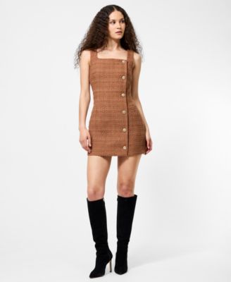 Women's Structured Tweed Square Neck Mini Dress