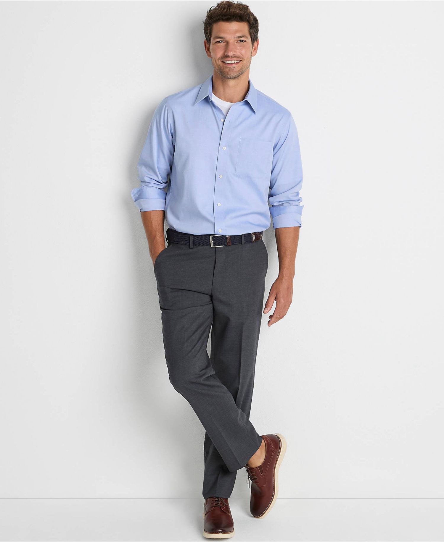 Men's No Iron Supima Cotton Pinpoint Straight Collar Dress Shirt