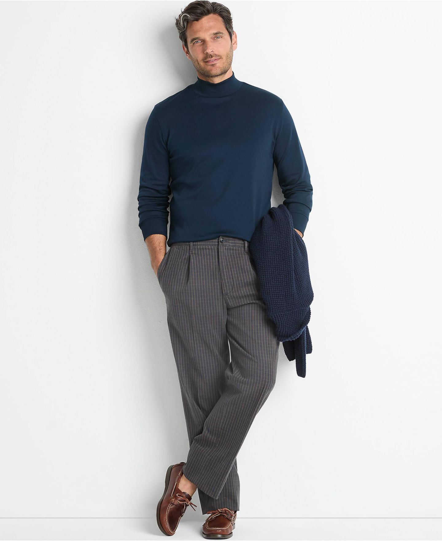 Мужской топ Lands' End Big & Tall Cotton Supima Mock Turtleneck, цвет: Тёмно-синий — фото 3
