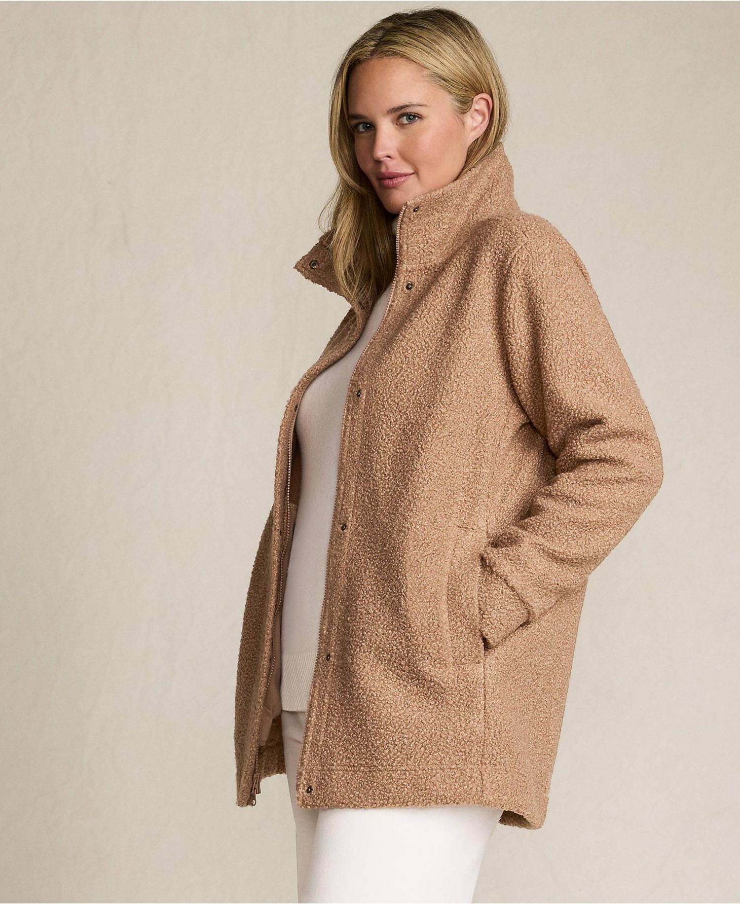 Plus Size Boucle Fleece Coat